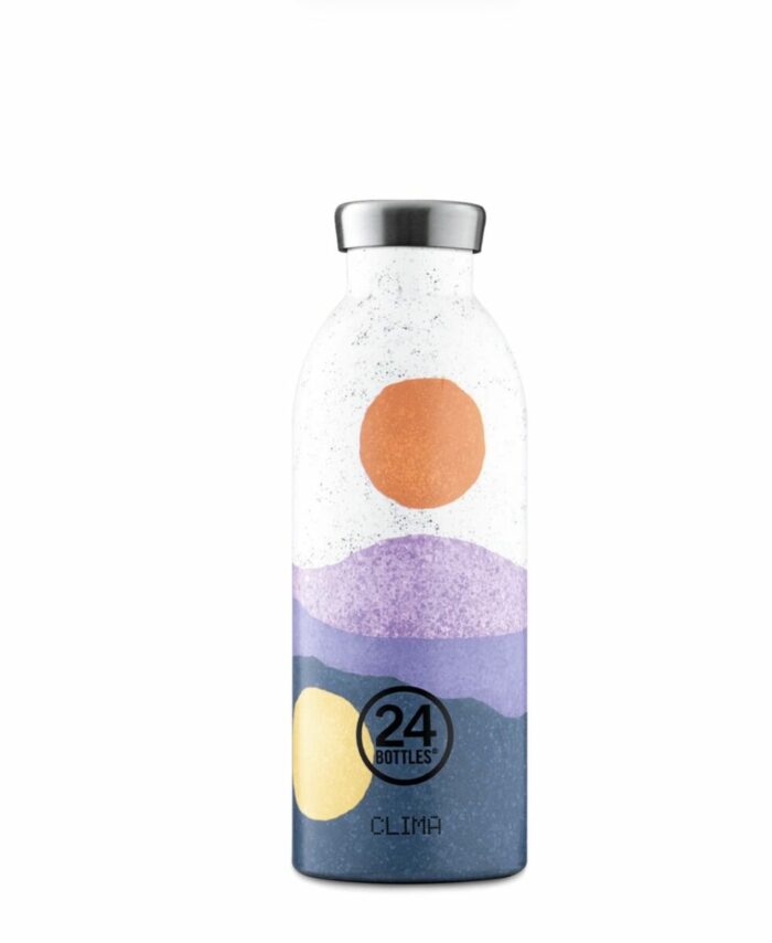 Gourde isotherme Clima Bottle 24Bottles 500 ml coloris Midnight Sun avec dégradé jaune et orange mat.