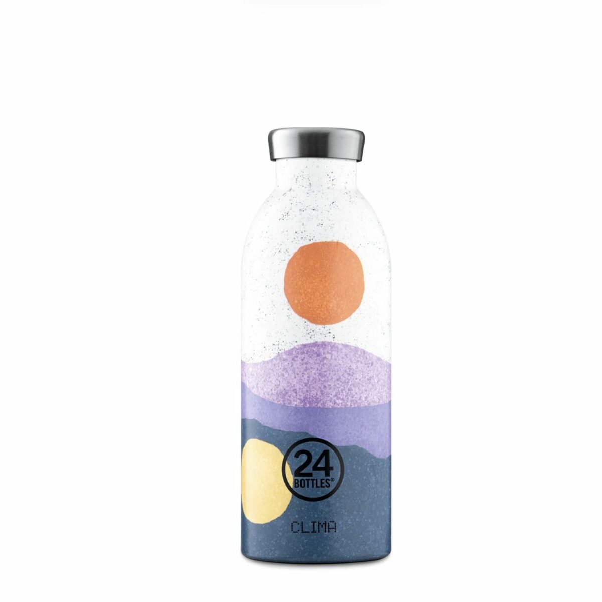 Gourde isotherme Clima Bottle 24Bottles 500 ml coloris Midnight Sun avec dégradé jaune et orange mat.