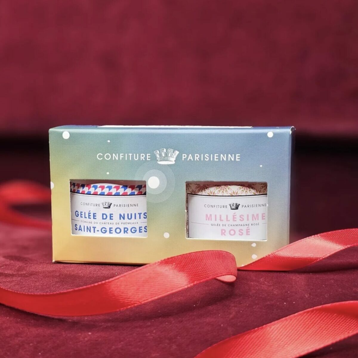 Coffret cadeau Cosmic Confiture Parisienne contenant deux pots de 100g.