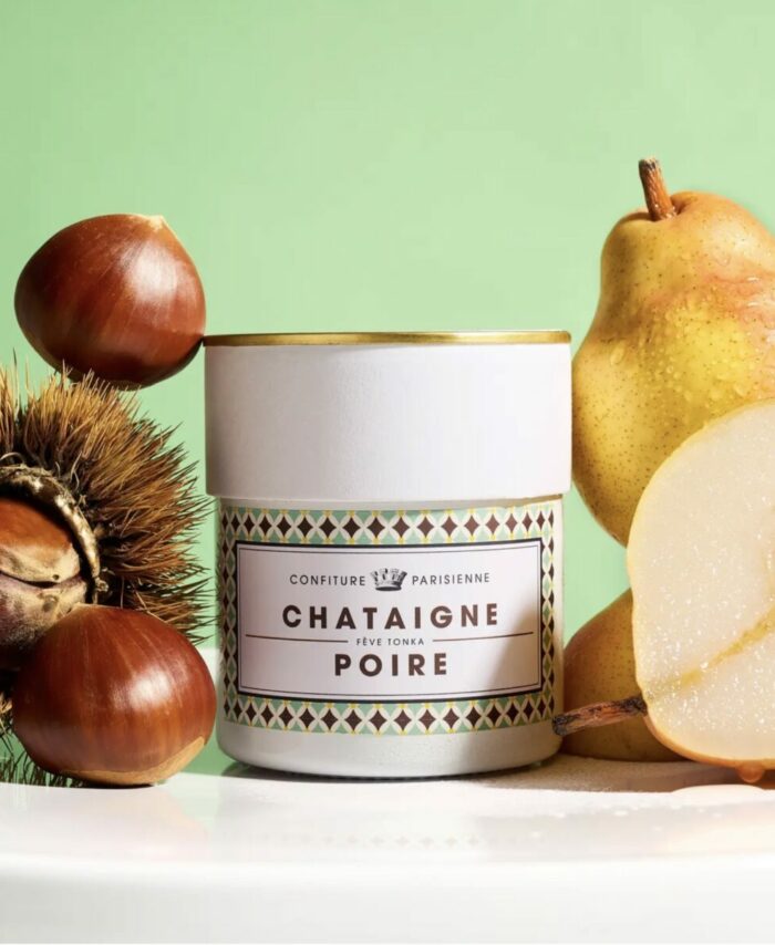 Pot de 100g de confiture artisanale Châtaigne, Poire et Fève Tonka par Confiture Parisienne.
