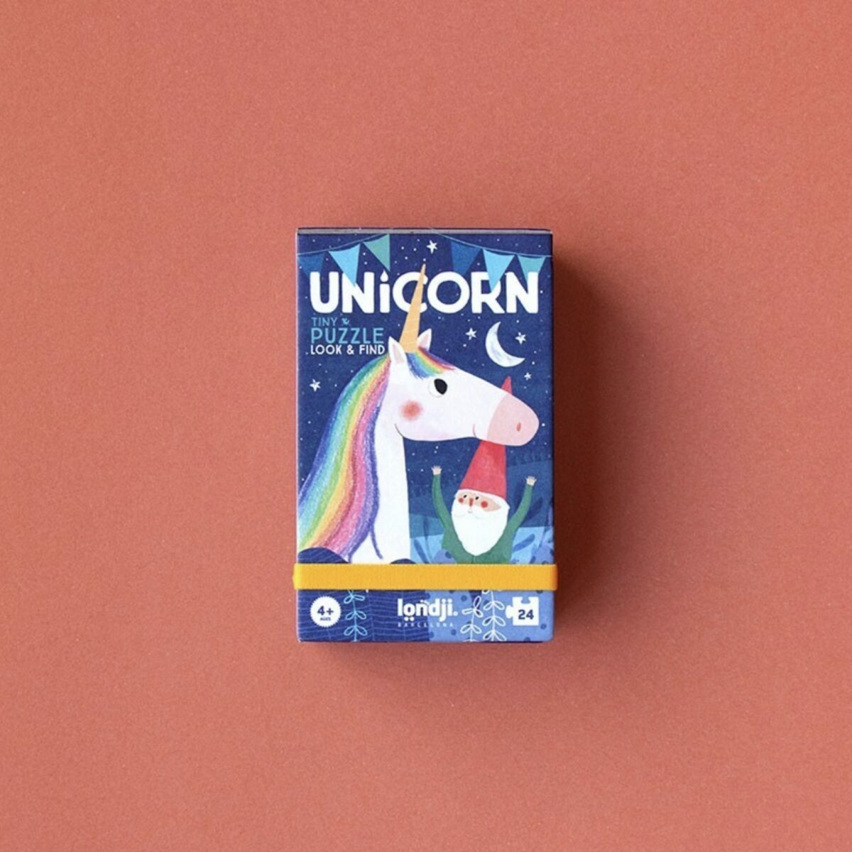Boîte de poche du Tiny Puzzle Unicorn de Londji avec illustration de licorne.