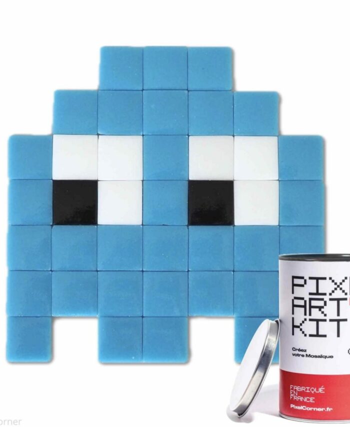 Kit Pixel Art Gloomie Bloomy Pixel Corner – fantôme bleu en mosaïque de verre avec boîte