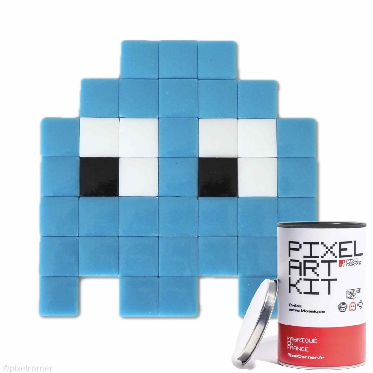 Kit Pixel Art Gloomie Bloomy Pixel Corner – fantôme bleu en mosaïque de verre avec boîte