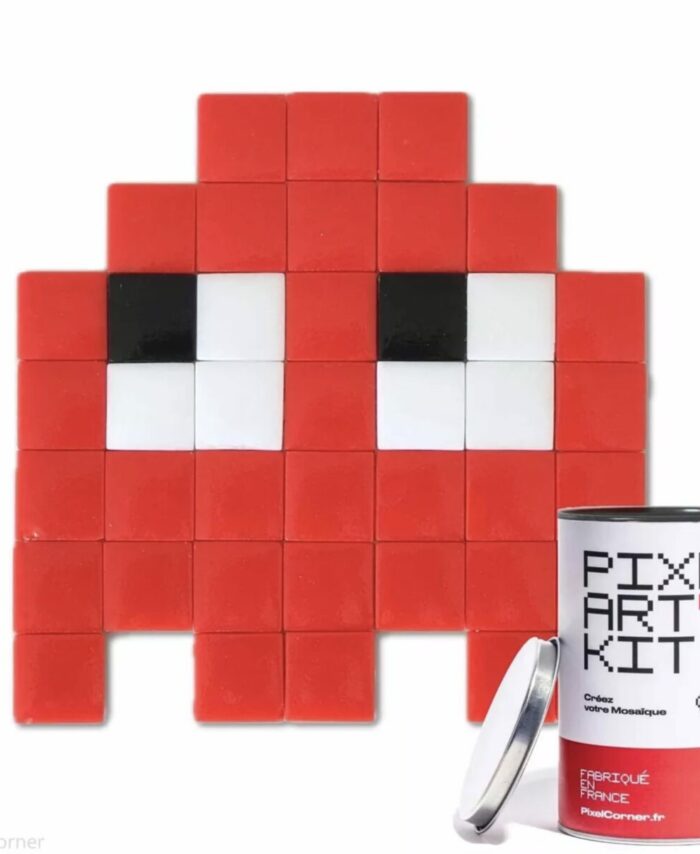 Texte alternatif Kit Pixel Art Gloomie Reedy Pixel Corner – fantôme rouge en mosaïque de verre avec boîte