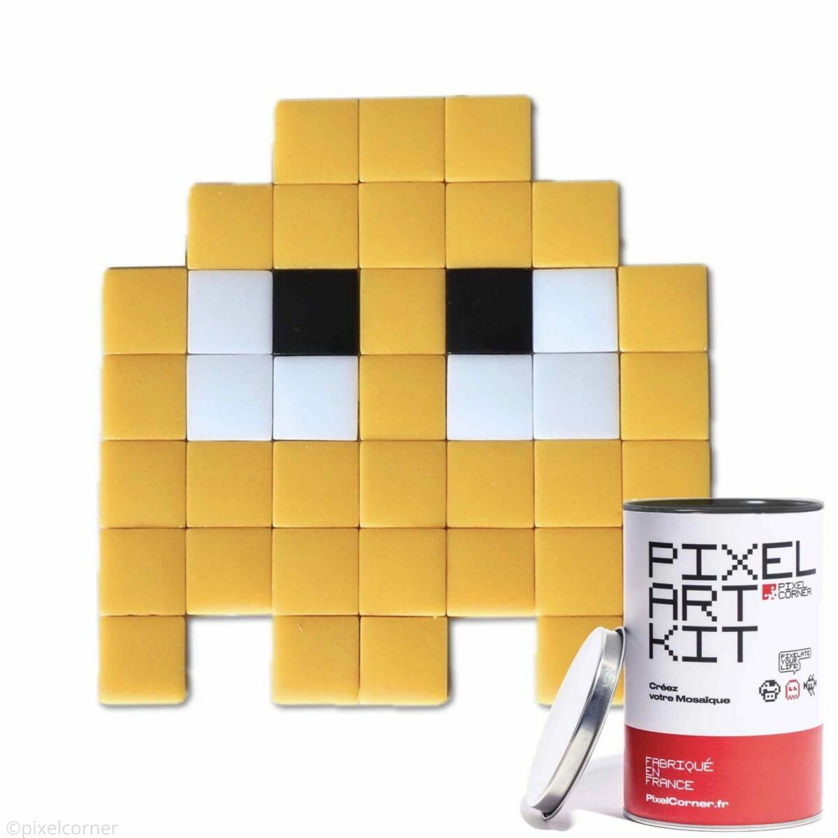 Kit Pixel Art Gloomie Wolley Pixel Corner – fantôme jaune en mosaïque de verre avec boîte
