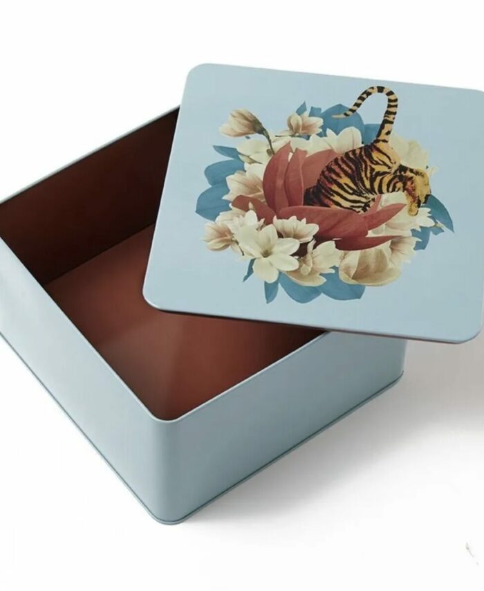 Boîte carrée en métal Tiger Flower, de Gangzaï, ouvert