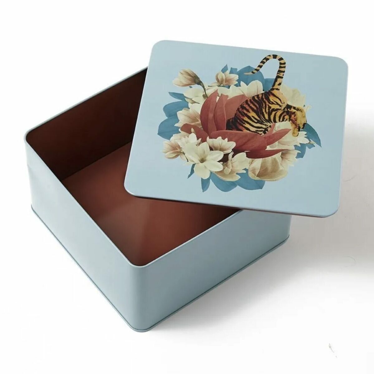 Boîte carrée en métal Tiger Flower, de Gangzaï, ouvert